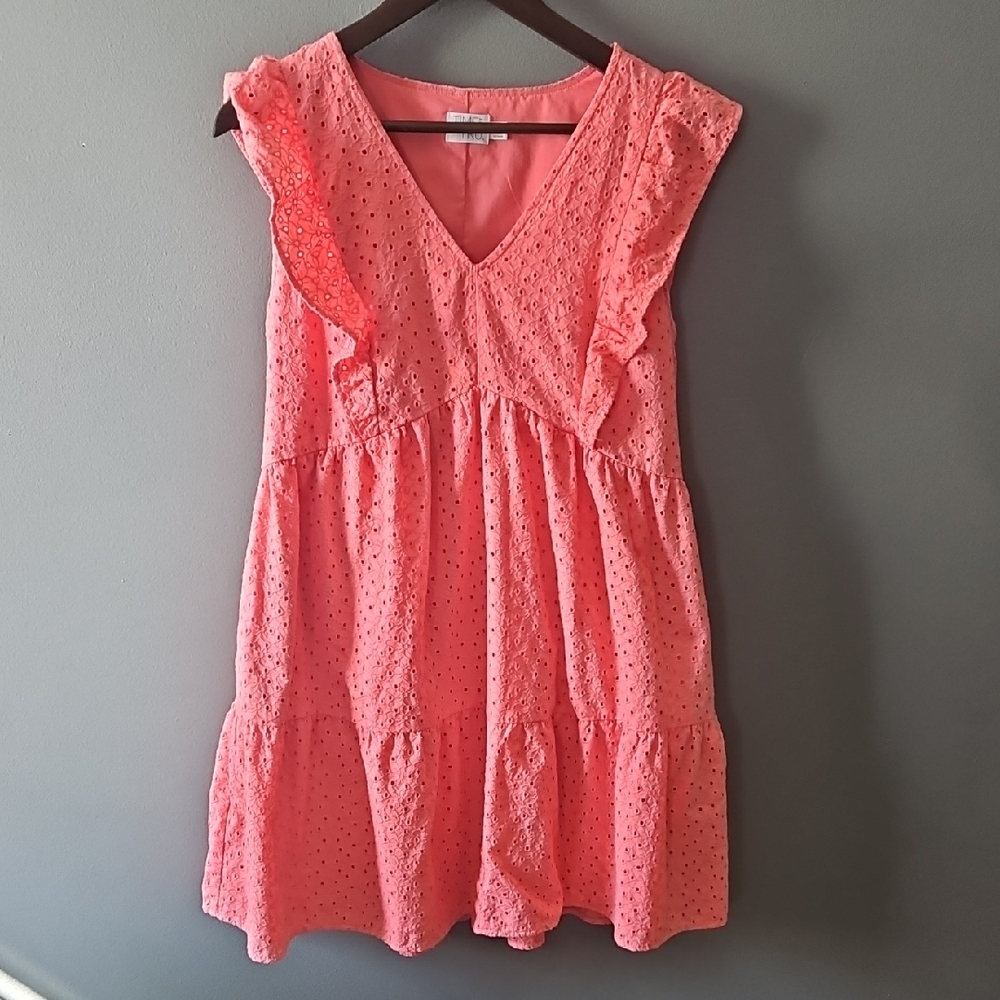 Time and Tru Coral Sleeveless Dress Lined Spring Ruffles Classic